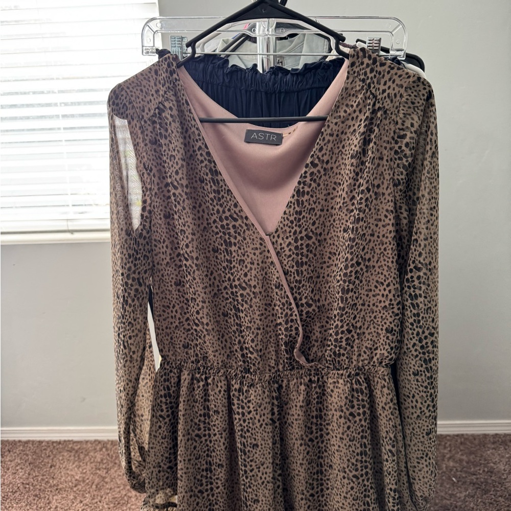 Astr Brown Black Ruched Wrap Dress